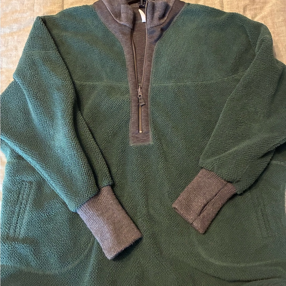 FP Movement by Free People Forest Green Half-Zip Fleece with Charcoal Trim